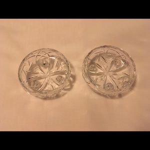 Set of 2 matching tripod crystal relish dishes